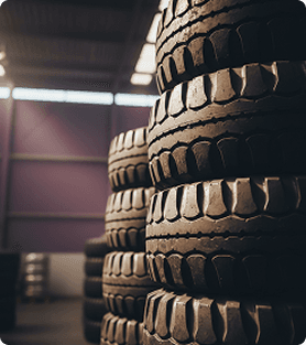 Pilha de pneus em um galpão